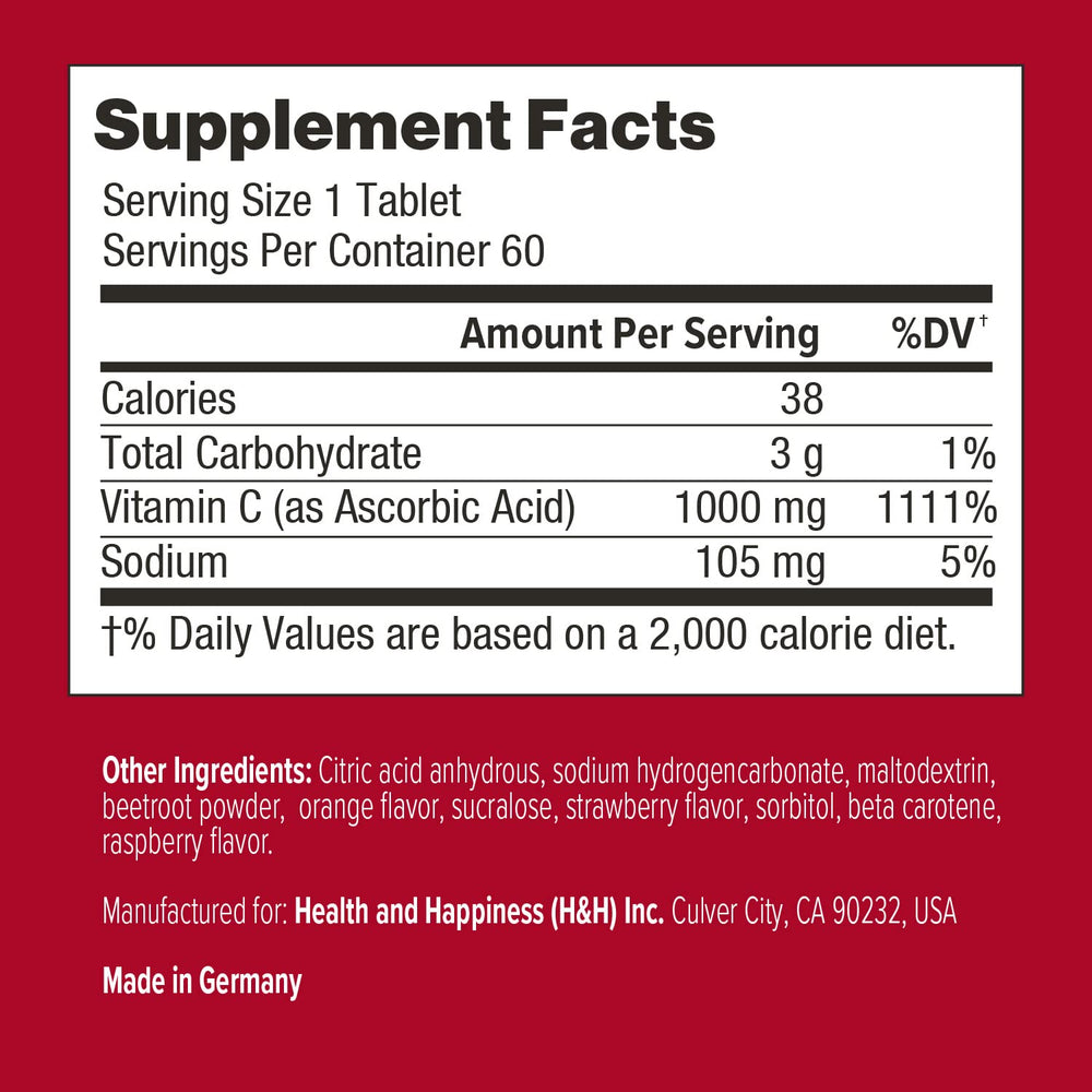 Swisse Vitamin C dissolvable tablet poured into glass for quick mixing