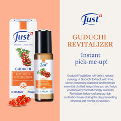 Guduchi Revitalizer roll-on applied to temples for quick alertness