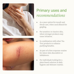 SwissJust Tea Tree Oil applied to skin for gentle nourishment.