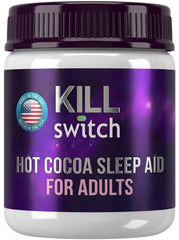 SWITCH Killswitch sleep aid tub closeup, sugar-free cocoa blend promotes calm before bed.