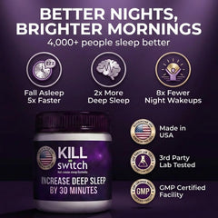 SWITCH Killswitch Tart Cherry bottle highlighting natural sleep-supporting ingredients.