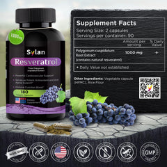 SYLAN Resveratrol bottle pour demonstrating convenient capsule routine.