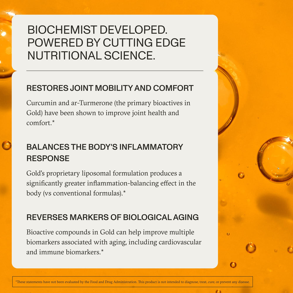 Synchro Gold bottle label showcases medical-grade, full-spectrum turmeric profile.