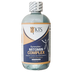Synerplex MitoMin Complex bottle on a kitchen counter for daily mineral support.