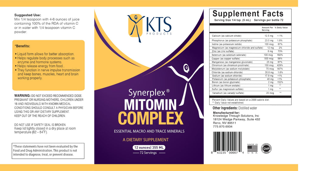 Synerplex MitoMin Complex bottle beside a glass of water.