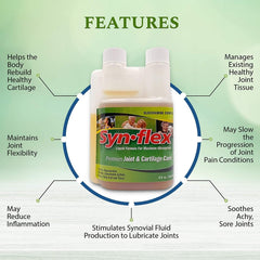 Synflex bottle with berry flavor showcases convenient liquid supplement.