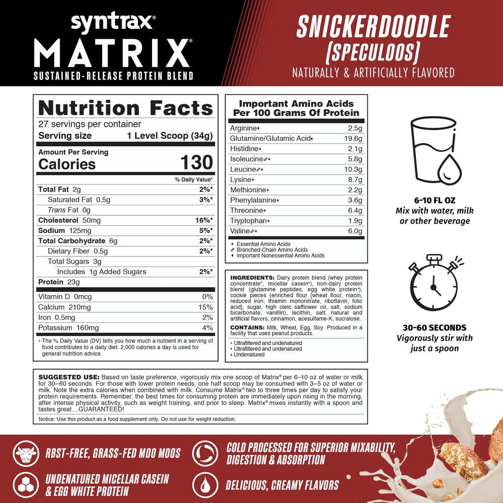 Syntrax Matrix Snickerdoodle flavor offers rich taste without chalky aftertaste.