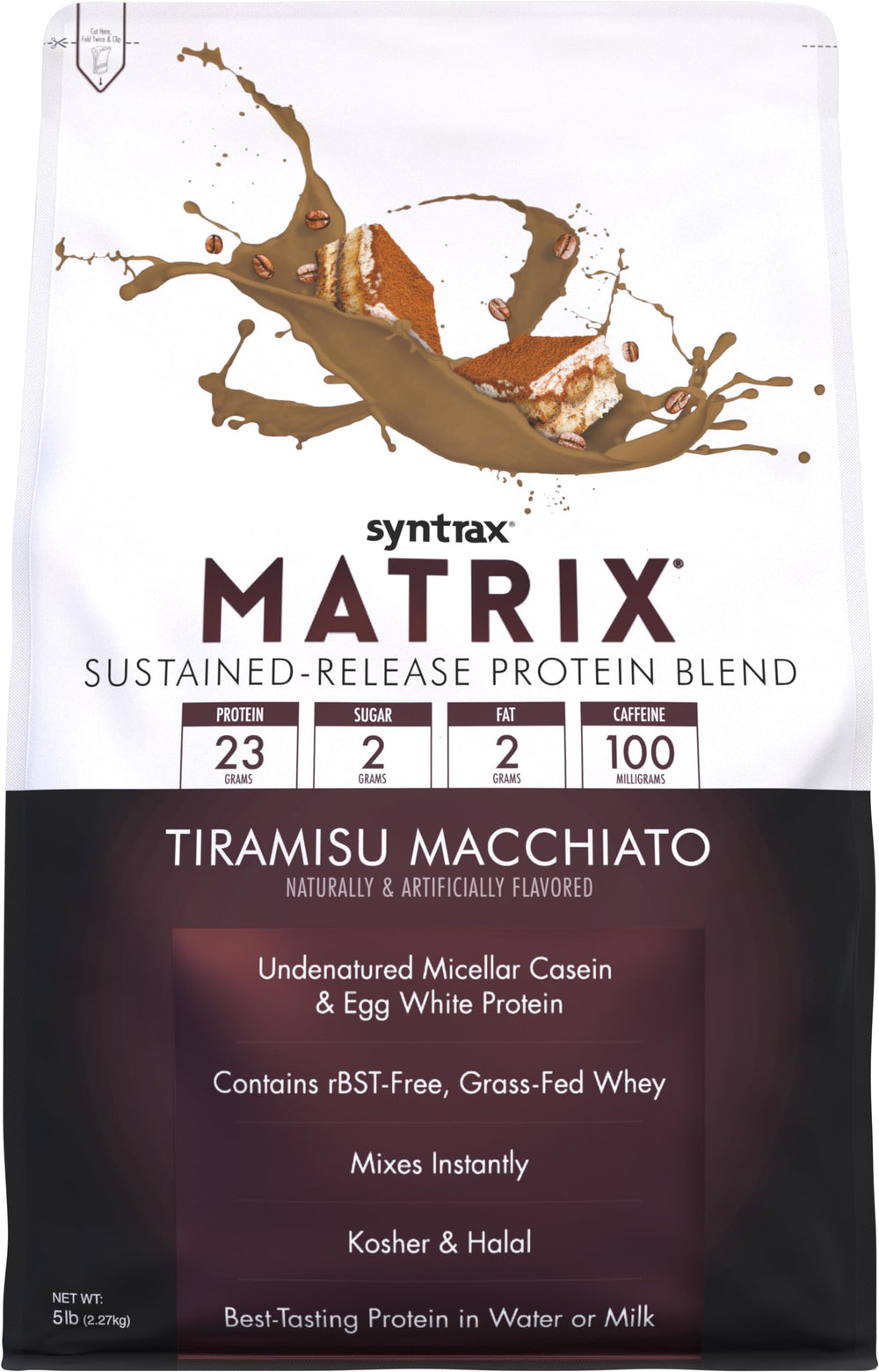 Syntrax Matrix bottle showing sustained-release protein for steady workouts