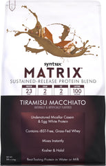 Syntrax Matrix bottle showing sustained-release protein for steady workouts