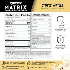 Syntrax Matrix undenatured micellar casein and egg white close-up for premium protein blend.
