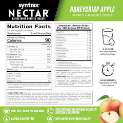 Syntrax Nectar Fuzzy Navel powder tub, lactose-free and gluten-free option.
