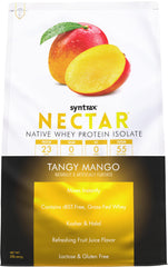 Syntrax Nectar Tangy Mango tub front, zero sugar protein powder for daily fueling.