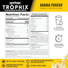 Syntrax Trophix Banana Pudding scoop showing a easy-to-measure serving
