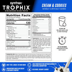 Syntrax Trophix real cookie pieces visible in powder bowl hinting at indulgence with protein boost