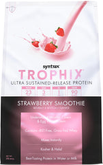 Syntrax Trophix strawberry smoothie label front for post-workout flavor cue