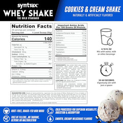 Syntrax Whey Shake being mixed in a shaker for quick, convenient protein