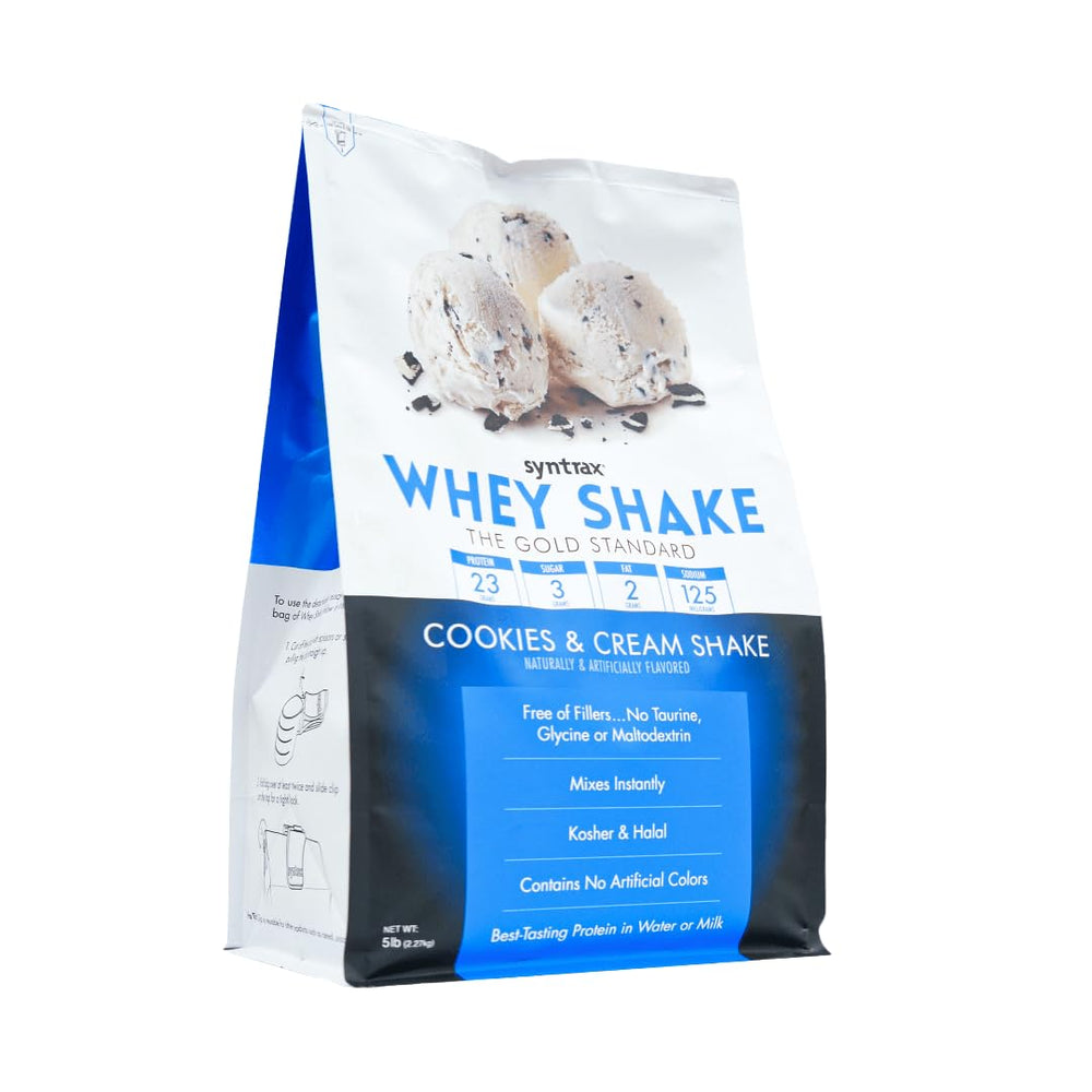 Syntrax Whey Shake ready-to-drink glass showing creamy texture and mixability.