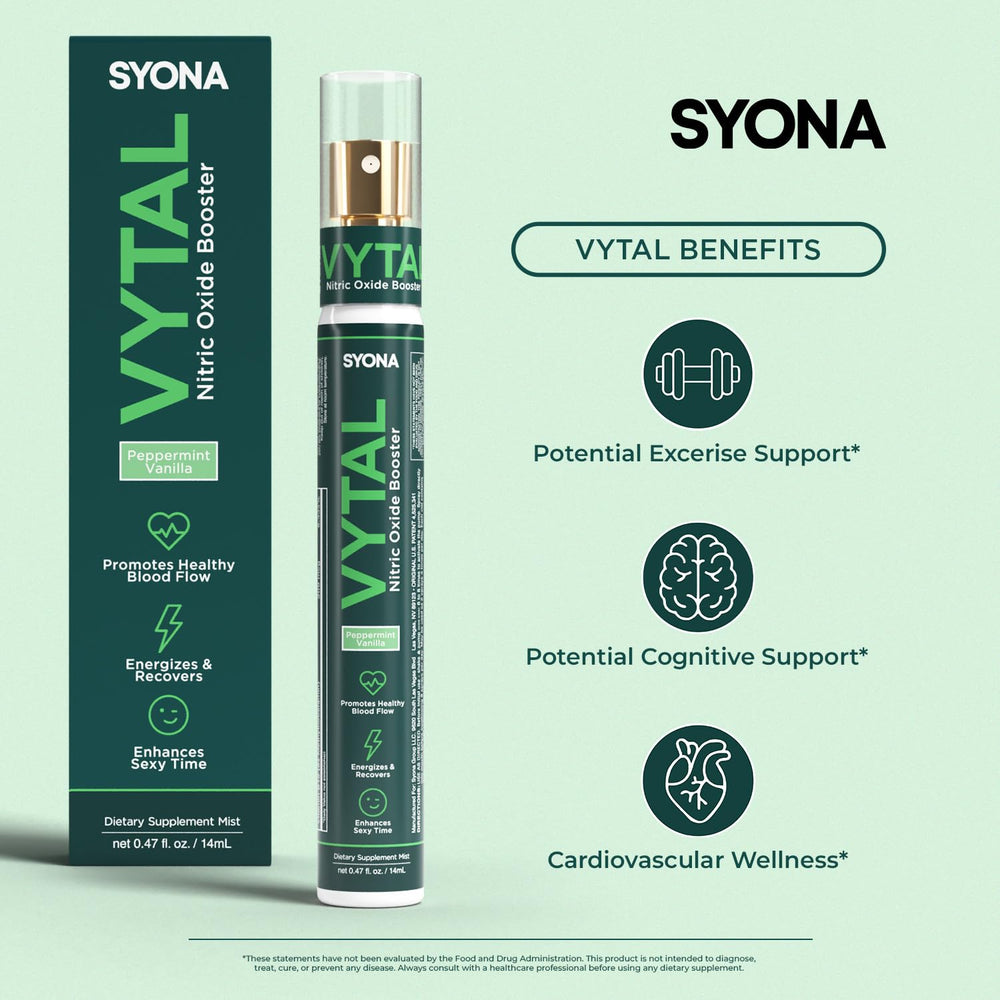 SYONA VYTAL boosting spray is a compact 14ml pump bottle for on-the-go use