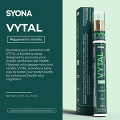 SYONA VYTAL boosting spray features B12, B3, L-Arginine and nitric oxide support
