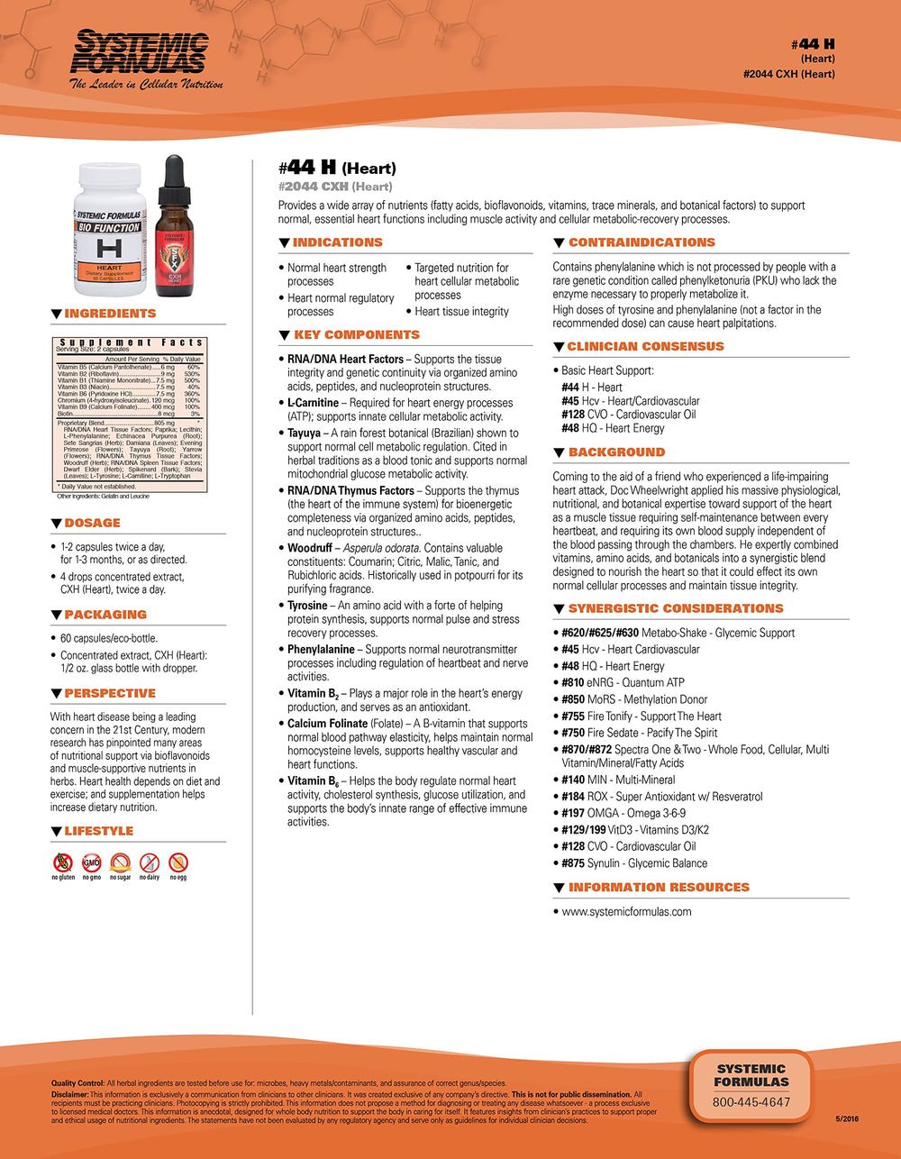 Systemic Formulas 44H Heart bottle closeup with capsules for daily heart support.