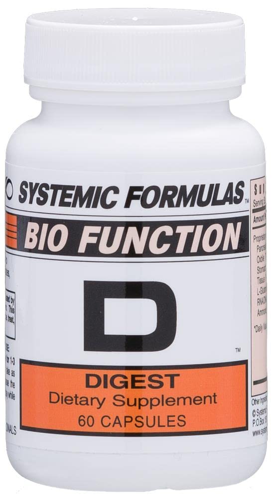 Systemic Formulas D - Digest bottle front for daily enzyme support with meals