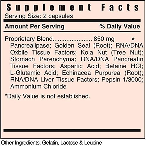 Systemic Formulas D - Digest bottle label showing enzyme blend for meals