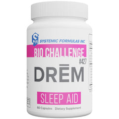 Systemic Formulas DReM sleep aid bottle on a nightstand with calming lighting.