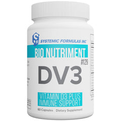 Systemic Formulas DV3 bottle front showing vitamin D3 and K2 immune support benefits