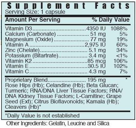 Systemic Formulas DV3 label closeup highlighting key liver and kidney support ingredients