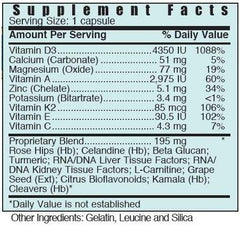 Systemic Formulas DV3 label closeup highlighting key liver and kidney support ingredients