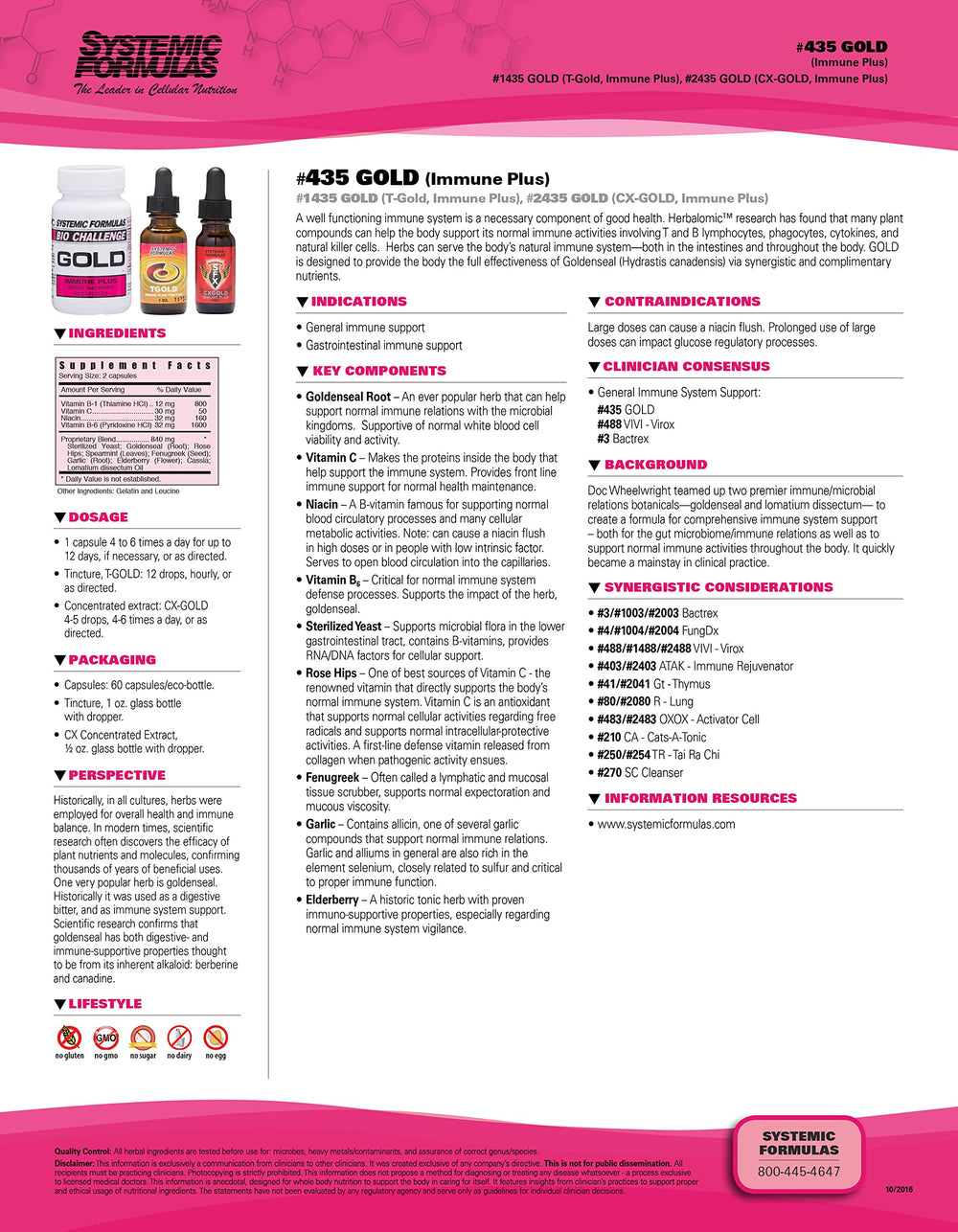 Systemic Formulas Gold Immune Plus capsules poured for daily use.