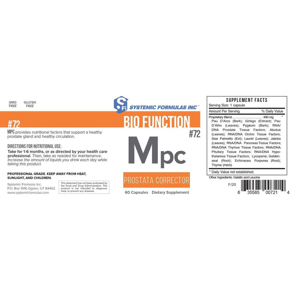 Systemic Formulas MPC bottle label highlights ingredients for circulation.