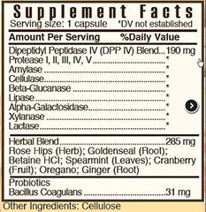 ZGLUTn gluten control label highlights enzyme-herb blend for digestive support.