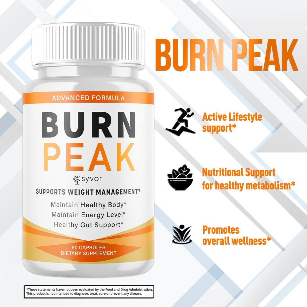 Syvor Burn Peak label close-up with serving details and formulation notes.