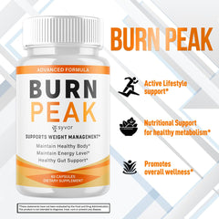 Syvor Burn Peak label close-up with serving details and formulation notes.