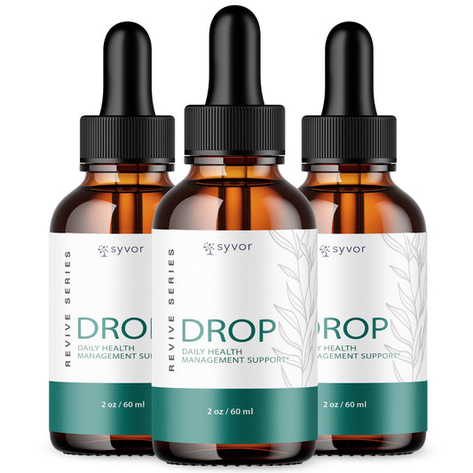 Syvor Drop The Pounds Drops 3 pack bottle closeup for daily wellness support.