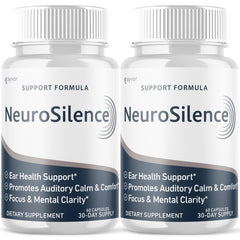 Syvor Neurosilence bottle front shows two-pack packaging for ear health support.
