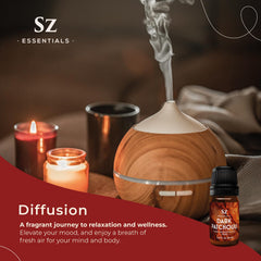 Blend Sz Essentials Patchouli with Frankincense, Jasmine, Rose for balanced scents.