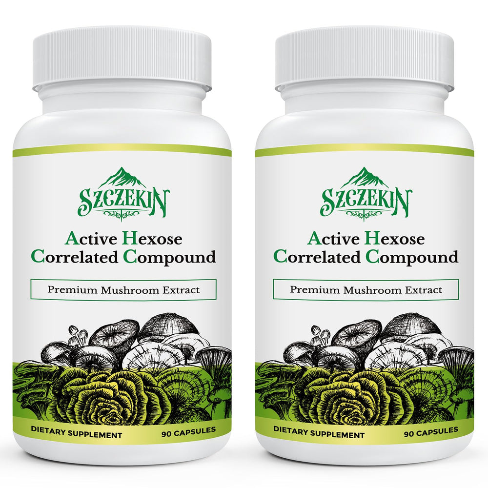 Szczekin AHCC 1500mg bottle cap close-up highlighting premium immune-support capsules.