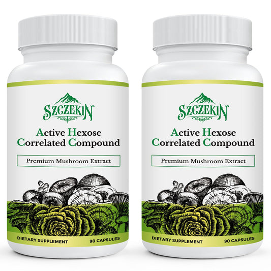 Szczekin AHCC 1500mg bottle cap close-up highlighting premium immune-support capsules.