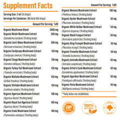 SZCZEKIN Liposomal Mushroom Drops label closeup emphasizing organic blend for holistic wellness.
