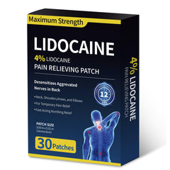 SZLGANG 4% lidocaine patches on the front view offering up to 12 hours of targeted relief.