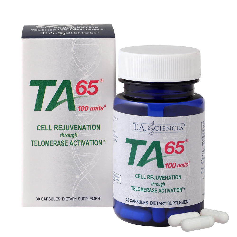 TA Sciences Telomerase Activation Supplement bottle displayed for daily wellness.