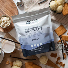Taha Health & Nutrition vanilla whey with water for quick recovery.