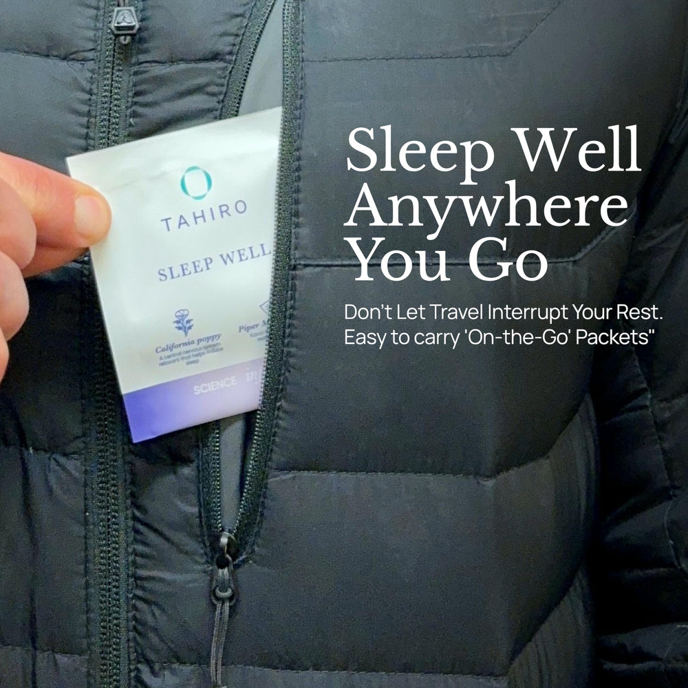 TAHIRO Sleep Well label zoom illustrating natural ingredients and quality standards