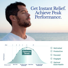TAHIRO Stress-Relief Supplement user meditating for calmer focus.