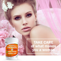 TAIGASEA Probiotics aimed at yeast balance featuring 10 strains on bottle label.