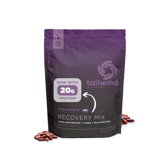 Tailwind Nutrition Recovery Mix chocolate bottle pour supports post-workout recovery