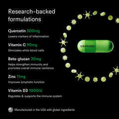 Tally Health Defend label close-up highlights vegan, non-GMO formulation for immune support