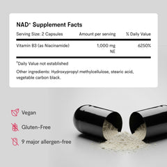 Tally Health niacinamide nutrition facts label emphasizing daily dosage